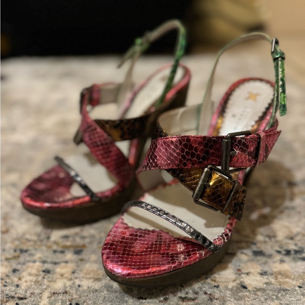 Colorful Metallic Python Sandals - image 3